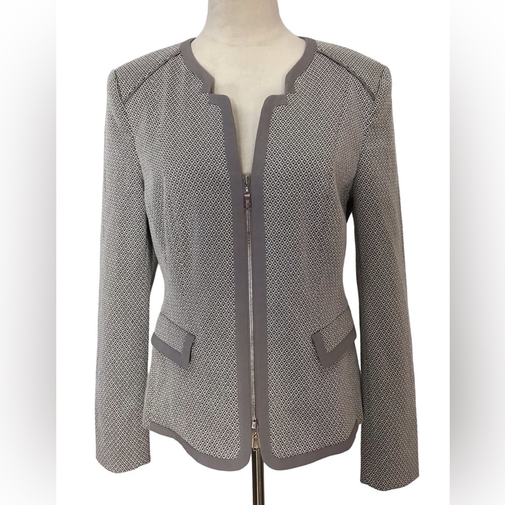 Basler Gray Metallic Textured Full Zippered Stretch Blazer Jacket Size 38